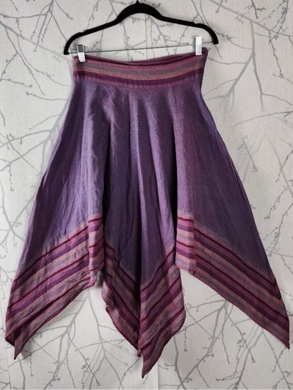 Avatar Nepal Purple Cotton Woven Hankie Hem Skirt